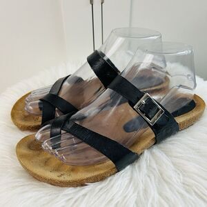 Yokono Ibiza Black Leather Loop Toe Strappy Sandals Womens Size 5